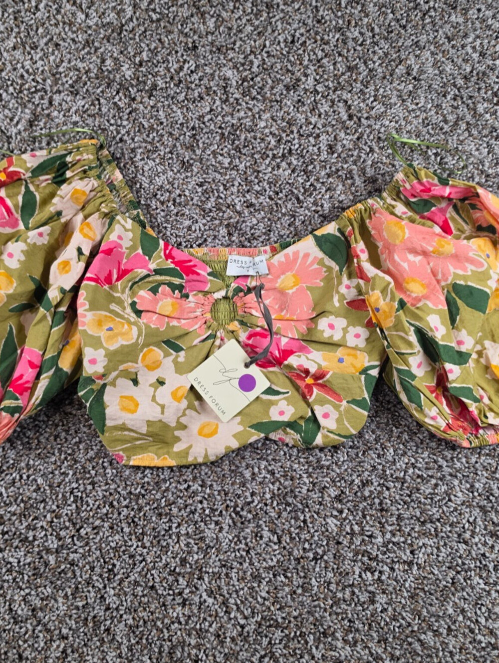 Dress Forum Womens Sz S Crop Top Balloon Sleeve Tropical Print NEW